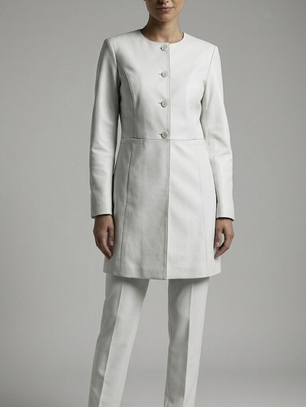 Calvin Klein  New Wimen Size 4 White Collarless Button-Front Trench Coat